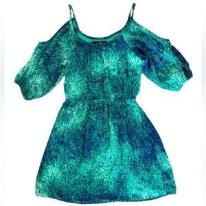 Forever 21 Womens Blue and Turquoise Dress with Cold Shoulder Style Sleeves